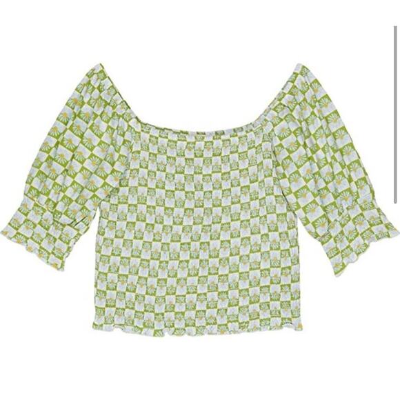 NWOT Billabong Big Girls Coastal Sands Mini Puff Sleeve Top Floral Check Size M - Picture 3 of 9